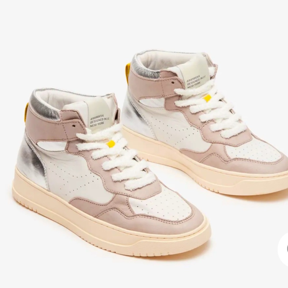 New Steve Madden Marked Beige Silver & White Leather High-Top Sneakers